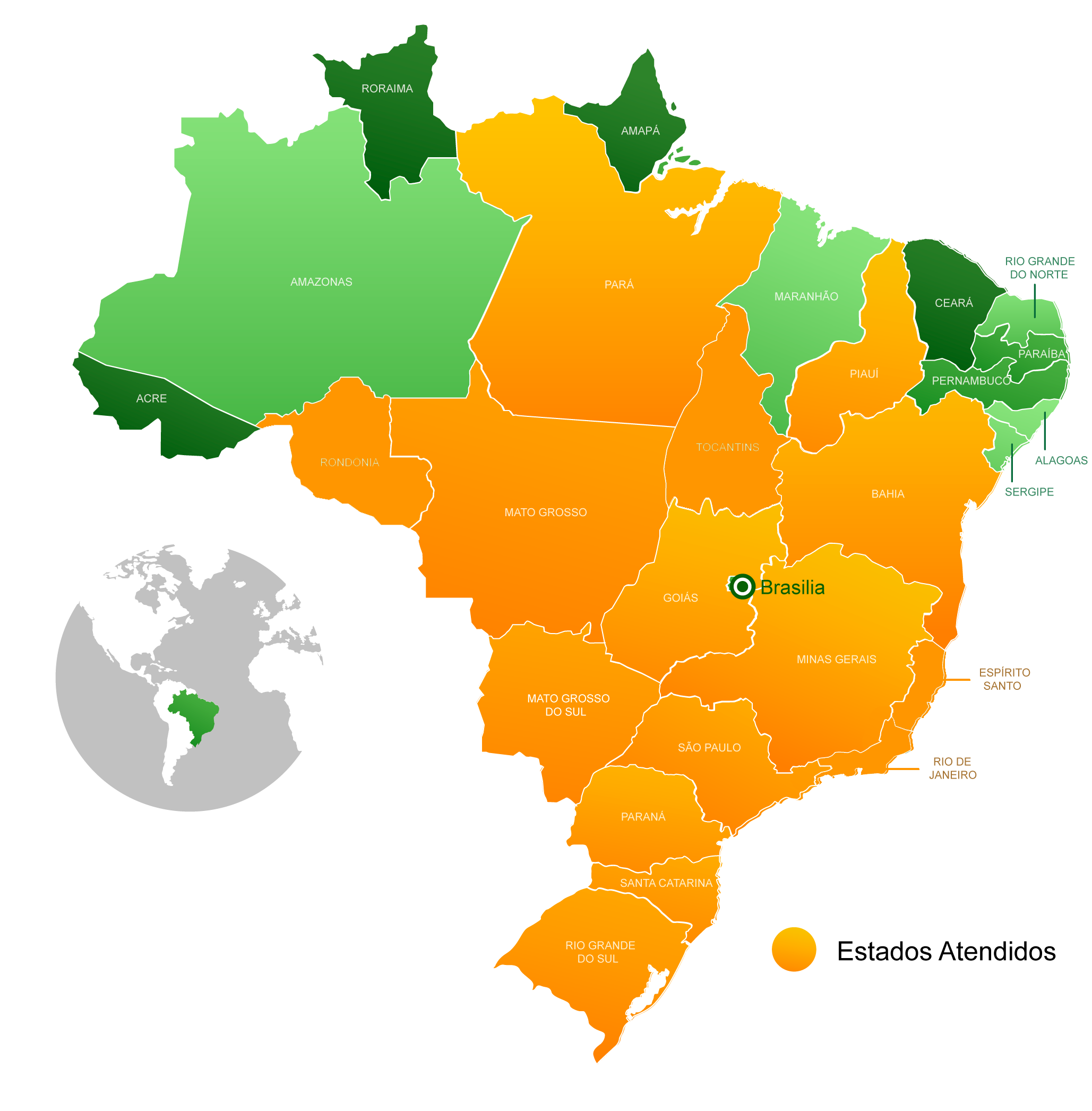Mapa dos estados atendidos